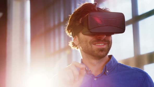 Man Using Virtual Reality Headset