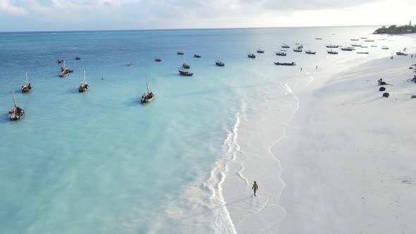 Coastal Landscape of Zanzibar Tanzania  Boats Near the Shore