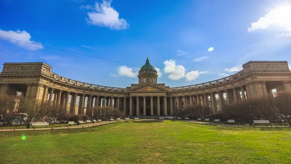 Timelapse Kazan Cathedral and Nevsky Prospekt in St. Petersburg. Tourism in Russia,