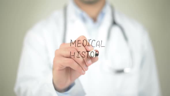 Medical History, Doctor Writing on Transparent Screen alt
