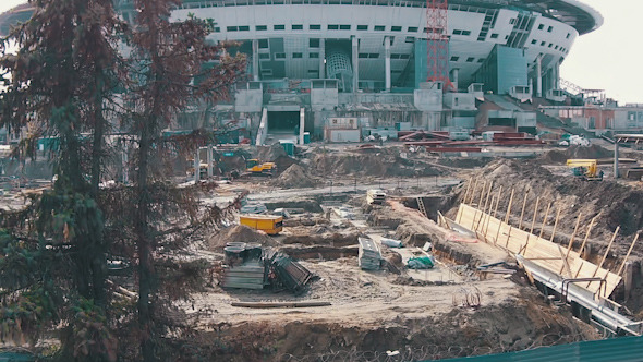 Aerial Shoot Football Stadium Under Construction