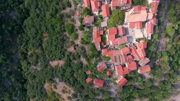 Aerial view of Beli cityscape at the top of mountain, Cres island, Croatia.