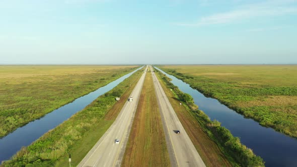 Aerial Drone Video Alligator Alley Florida Everglades 4k