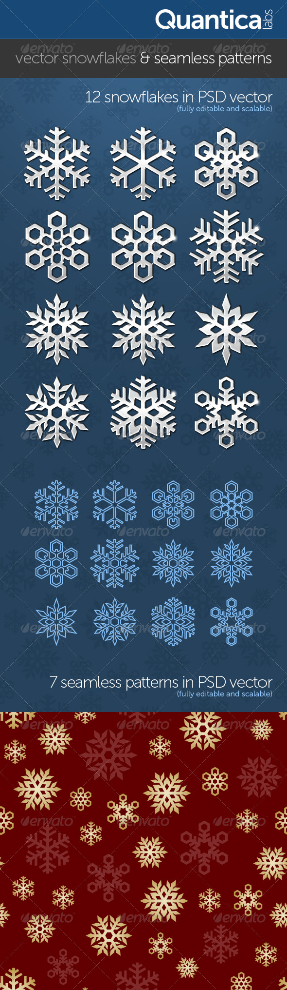 Vector Snowflakes With Seamless Patterns