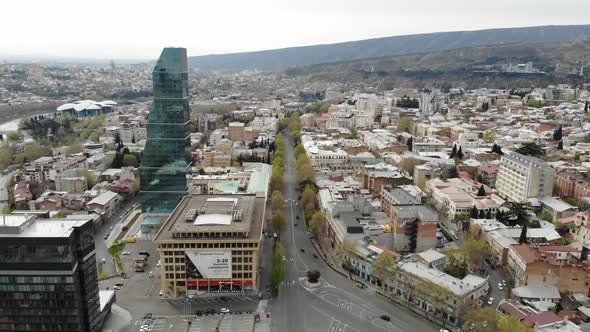 Flying over Shota Rustaveli Avenue, Tbilisi, Georgia 2020 april