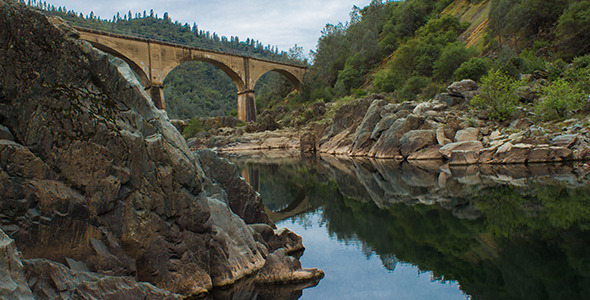 Historic Railroad Bridge over Calm American River