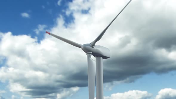 Wind Turbine Generator Produce Alternative Energy Against Skyline Timelapse