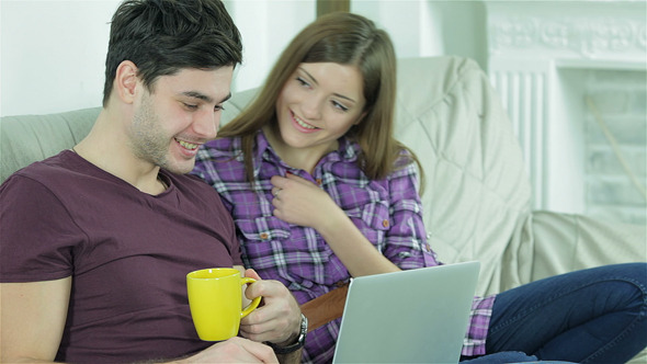 Cheerful Couple Of Morning Coffee And News alt