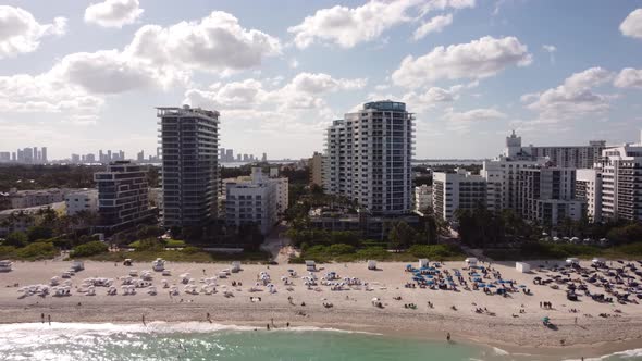 Aerial Miami Circa 2021 Spring Break Crowds On The Sand