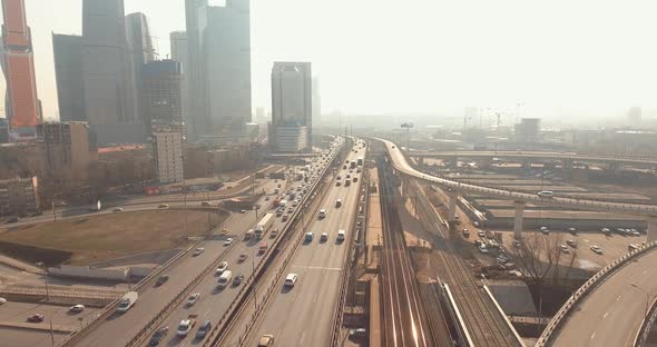 Footage of Cars Going on the Highway Near Moscow City Russia