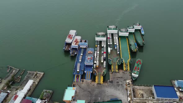 Aerial Drone Shot of Ships in Port / Pier