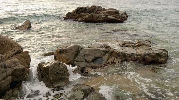 Virgin Mediterranean Beach Rocks at Sunrise