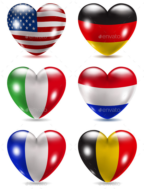 Heart Shaped Icons With Flags