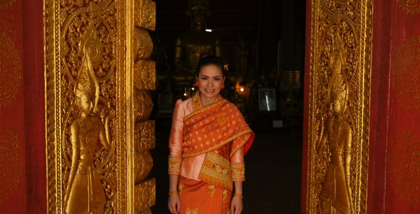 Door of Temple Open and Girl Walking Out