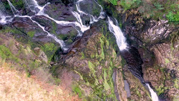 Aerial of Assaranca Waterfall in County Donegal - Ireland