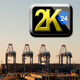Container Terminal Operation At Sunset - VideoHive Item for Sale