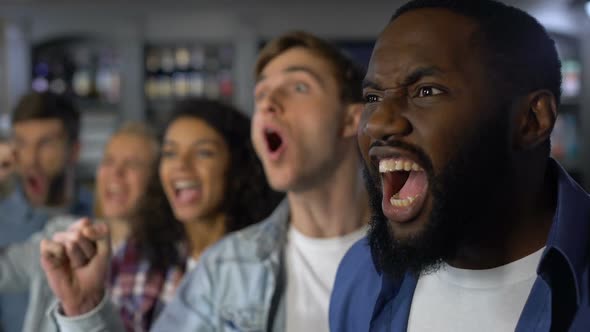 Young Happy Fans Celebrating Goal, Rooting Team Victory, Championship Success