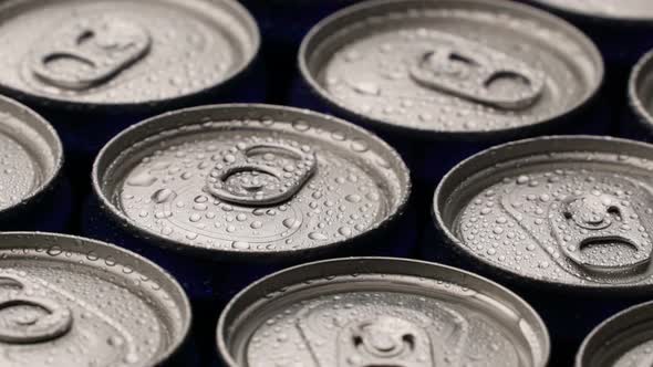 Footage Water Droplets on Can of Soda or Beer Rotate Background.