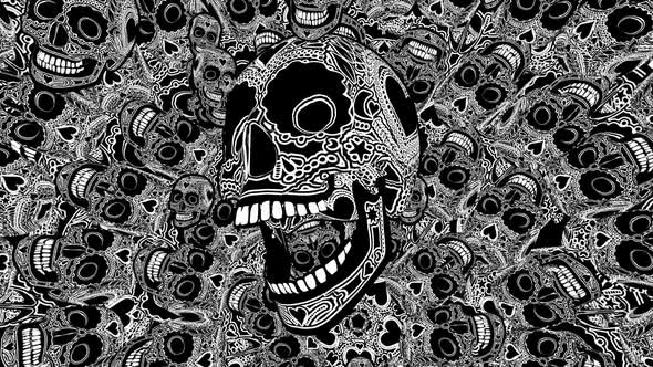 Tattooed skull in black and white