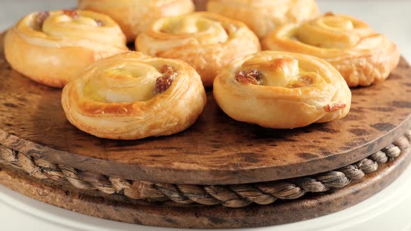 Sweet swirl buns with raisins for breakfast