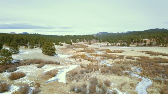 Aerial view of Pikes National Forest in the Winter