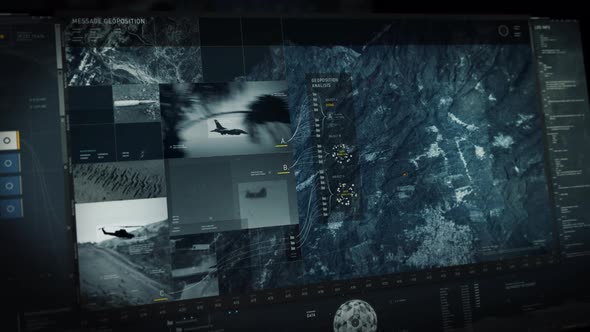Modern Military Scan Network Searching For Target Air Base On Digital Map alt
