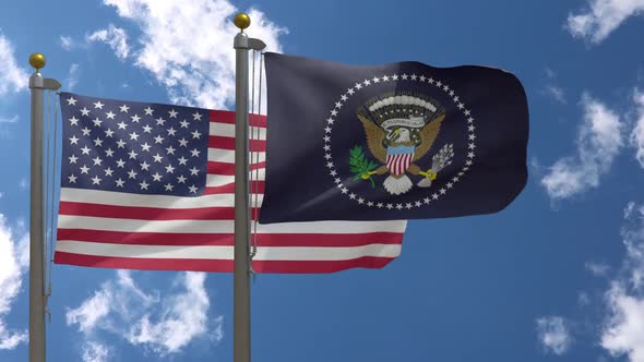 Usa Flag Vs President Of The United States Of America Flag On Flagpole