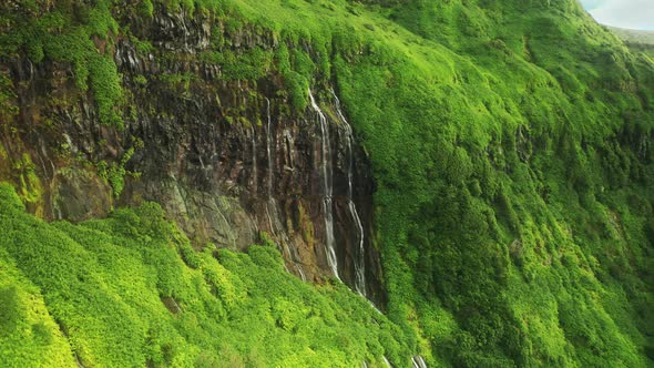 Cascading Waterfalls of Poco Ribeira Do Ferreira Flores Island Azores