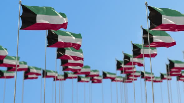Kuwait Row Of National flags Walk Throw Animation alt