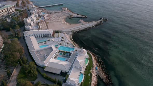 Aerial view of a small sea resort