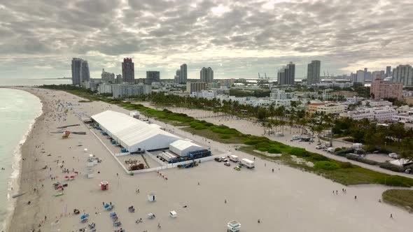 Aerial pull out shot Miami Beach Art Basel 2021