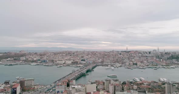Aerial View of Bosphorus and Galata Bridge Istanbul