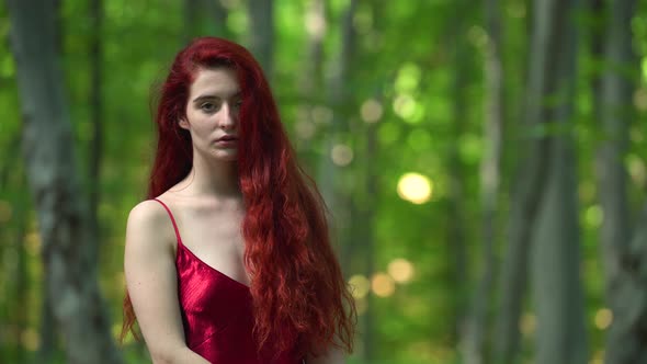 Redhead woman outdoors