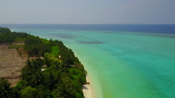 Aerial tourism of tropical coastline beach by blue sea and sand background