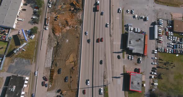 Aerial of cars on 610 South freeway in Houston, Texas