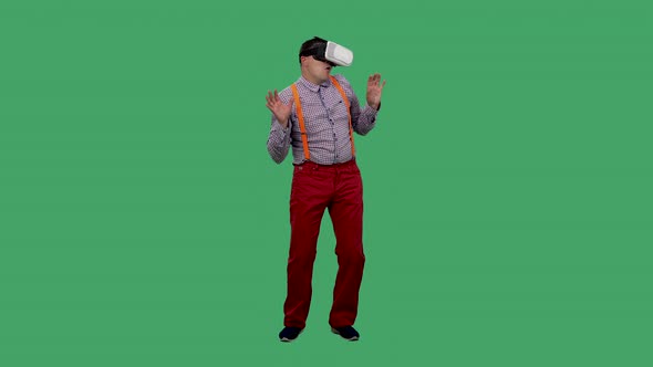 Portrait of a Man with a Virtual Reality Headset or 3d Glasses on His Head