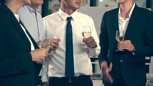 Successful Business People Drink Wine and Champagne in Ball Room Dinner Feast / Videohive, Stock footage, Food