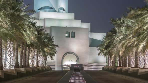 Beautiful Museum of Islamic Art Night Timelapse in Doha Qatar