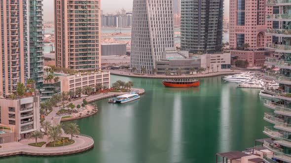 Waterfront Promenade in Dubai Marina Aerial Timelapse