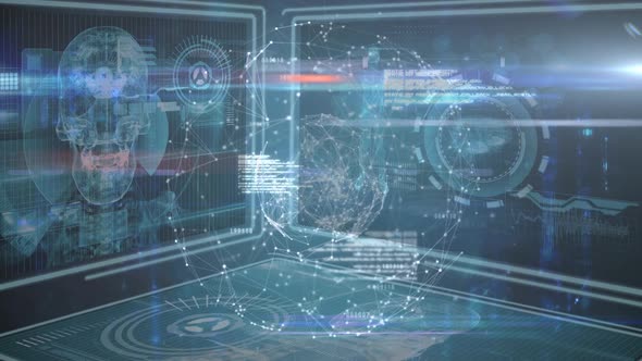 Animation of brain with technology and data processing alt