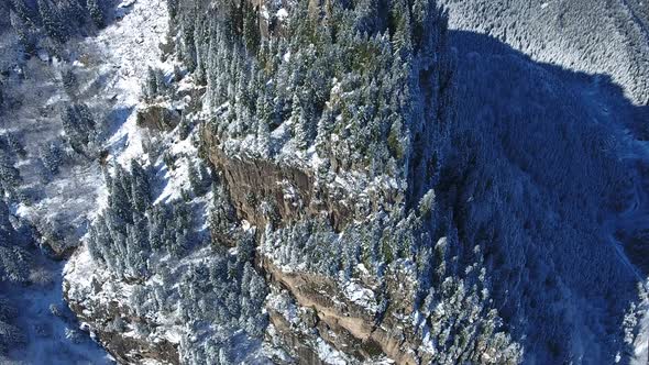 Mountain Village Houses on the Rocky Wall