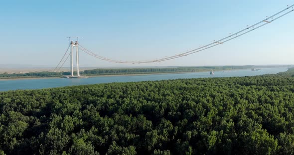 The Suspension Bridge over the Danube, Romania - connections between Braila-Tulcea, under constructi
