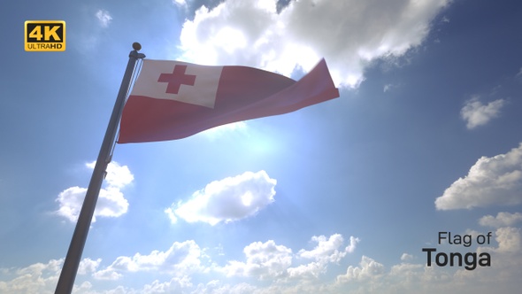 Tonga Flag on a Flagpole V4 - 4K