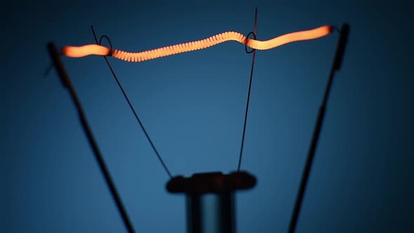 Electric Bulb Lamp with a Burning Spiral on a Black Background