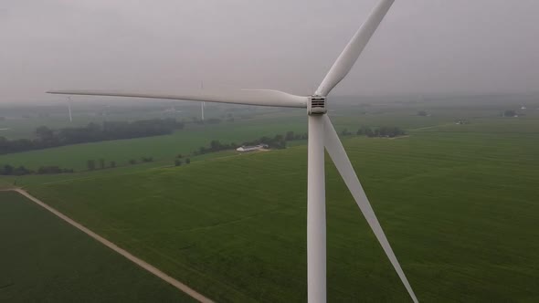 Wind Turbine From Aerial View - DTE Wind Farm, Gratiot Wind, Ithaca Michigan, Gratiot County - drone