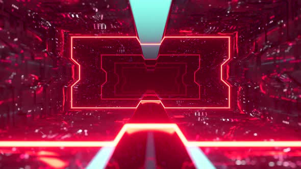 Futuristic Animation of Flying Through a Red Tunnel with Neon Lights