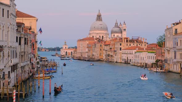 Panorama of Venice Grand Canal and Santa Maria Della Salute Church on Sunset