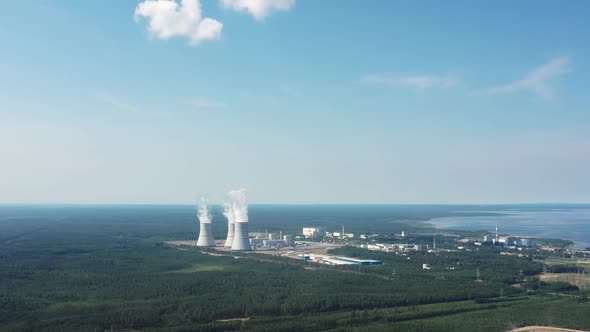 Smoking Cooling Towers at Nuclear Power Plant