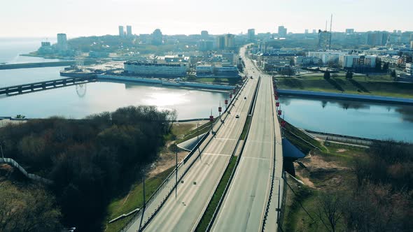 City Motorway with Few Machines Riding Along It