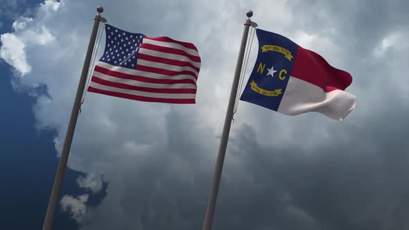 Waving Flags Of The United States And The North Carolina State 2K